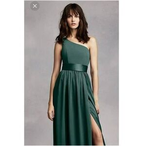 Vera Wang Green One Shoulder Maxi Bridesmaid Dress